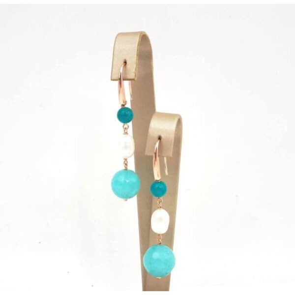 Cercei dream din jad verde acvatic si perle