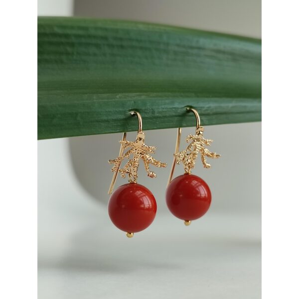 Cercei foglia din coral de bambus rosu 1 Cercei foglia din coral de bambus rosu 1