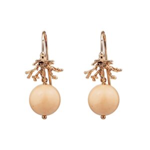 Cercei foglia din coral de bambus roz