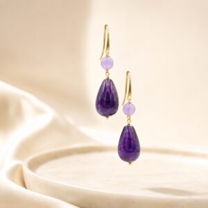 Cercei goccia din jad lavanda si violet