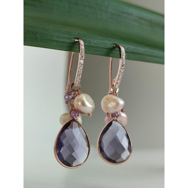 Cercei jolly din perle si ametist Cercei jolly din perle si ametist