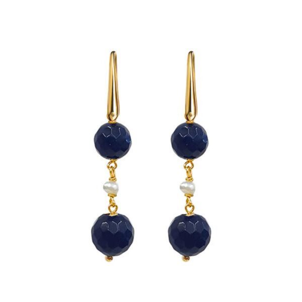 Cercei zena din agat albastru si perle