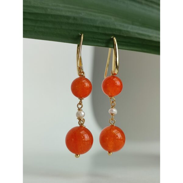 Cercei zena din agat portocaliu si perle 1 Cercei zena din agat portocaliu si perle 1