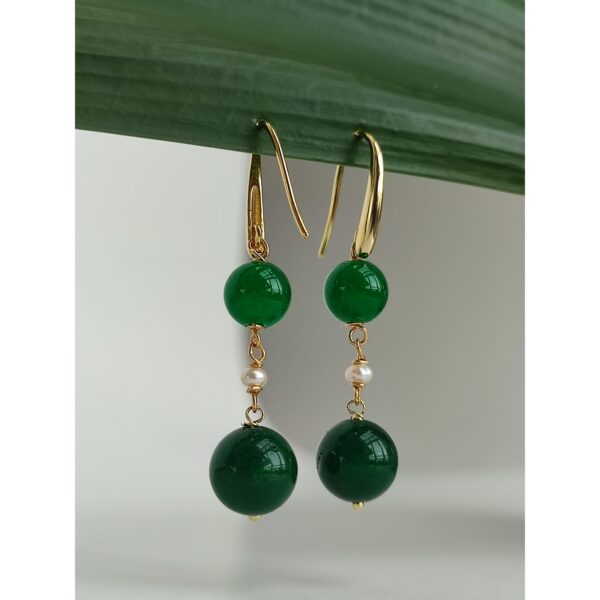 Cercei zena din agat verde smarald si perle 1 Cercei zena din agat verde smarald si perle 1