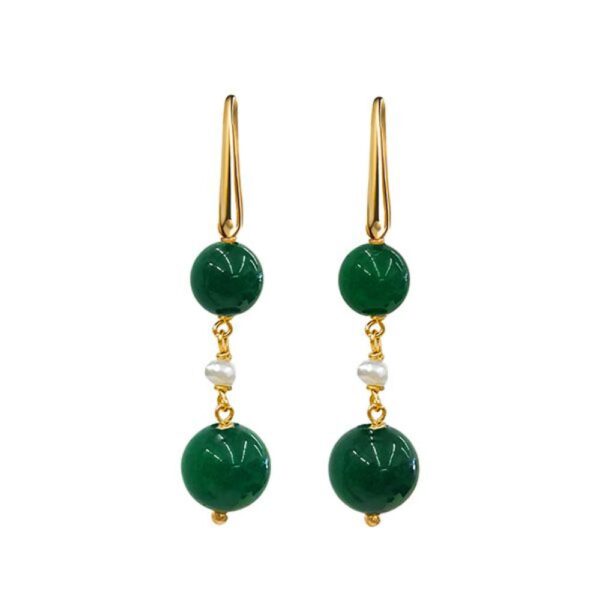 Cercei zena din agat verde smarald si perle