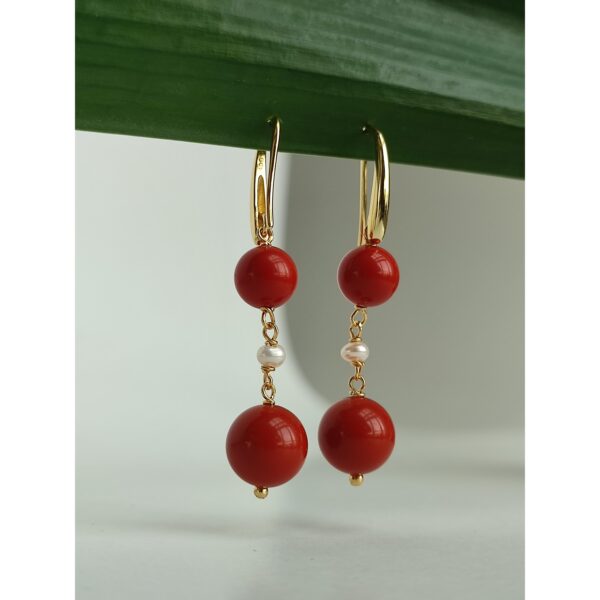 Cercei zena din coral de bambus si perle 1 Cercei zena din coral de bambus si perle 1