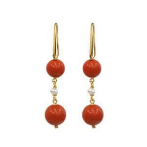 Cercei zena din coral de bambus si perle