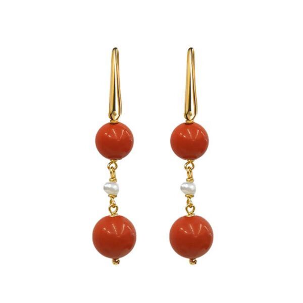 Cercei zena din coral de bambus si perle Cercei zena din coral de bambus si perle