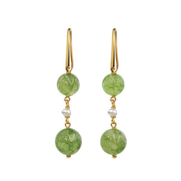 Cercei zena din jad verde si perle Cercei zena din jad verde si perle