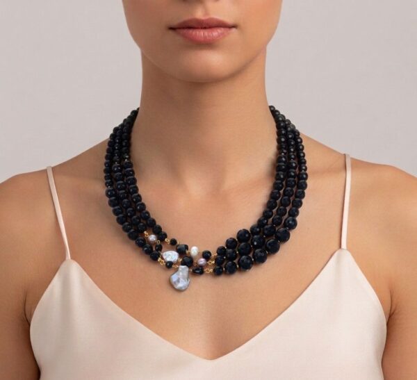 Colier dream din agat negru si perle 1 Colier dream din agat negru si perle 1