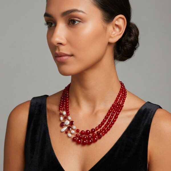 Colier dream din agat rubiniu si perle Colier dream din agat rubiniu si perle