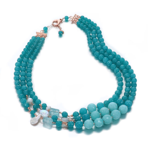 Colier dream din jad verde acvatic si perle 4