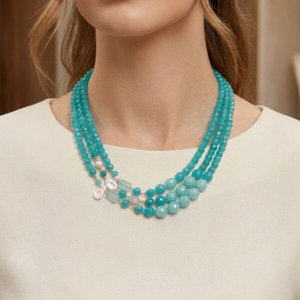 Colier dream din jad verde acvatic si perle Colier dream din jad verde acvatic si perle