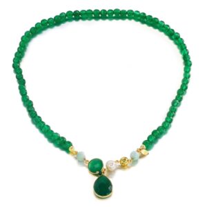 Colier lilou din agat verde diaspor si cuart