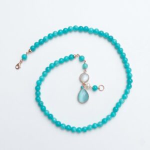 Colier lilou din jad verde acvatic si cuart 2