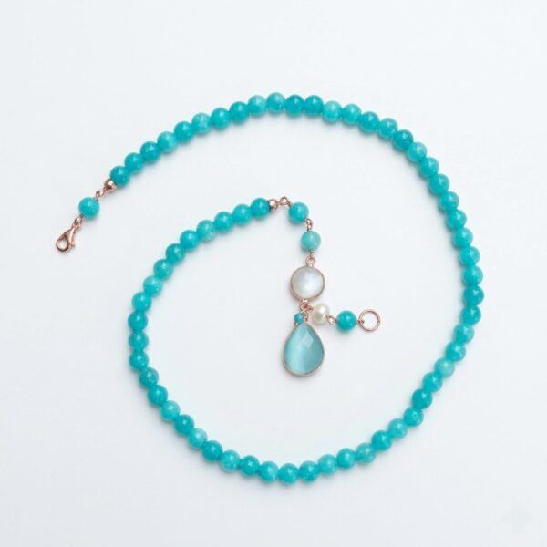 Colier lilou din jad verde acvatic si cuart 2