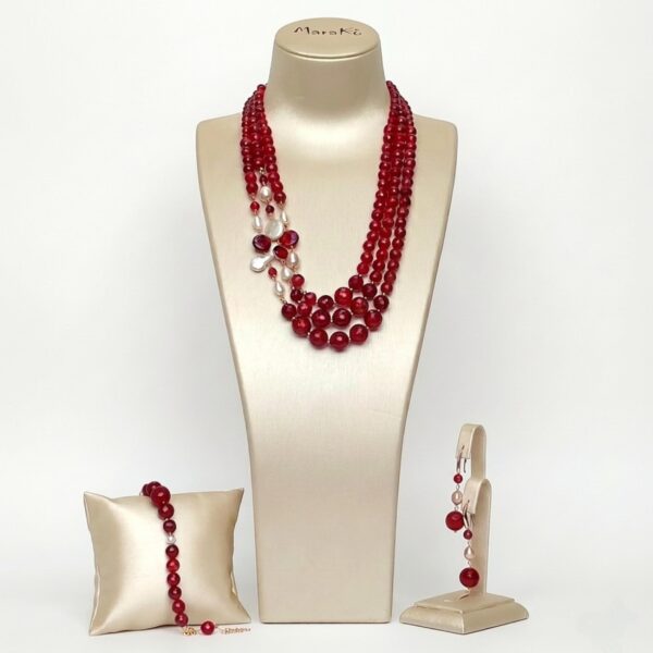 Set dream din agat rubiniu si perle 1 Set dream din agat rubiniu si perle 1