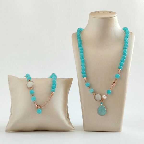 Set lilou din jad verde acvatic si cuart Set lilou din jad verde acvatic si cuart