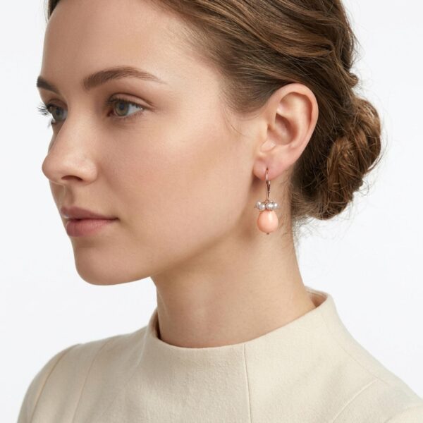 Cercei glimer din coral de bambus si perle 6 Cercei glimer din coral de bambus si perle 6