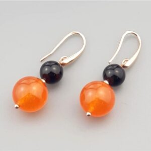 Cercei mara din agat negru si portocaliu