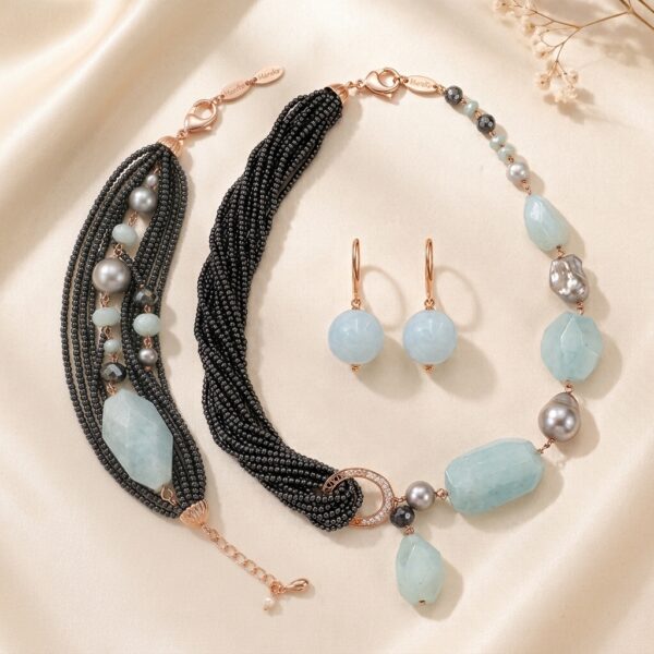 Set miracle din hematit acvamarin si perle 1 Set miracle din hematit acvamarin si perle 1