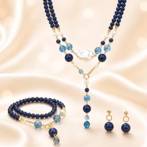Set decisa din agat albastru safir si perle